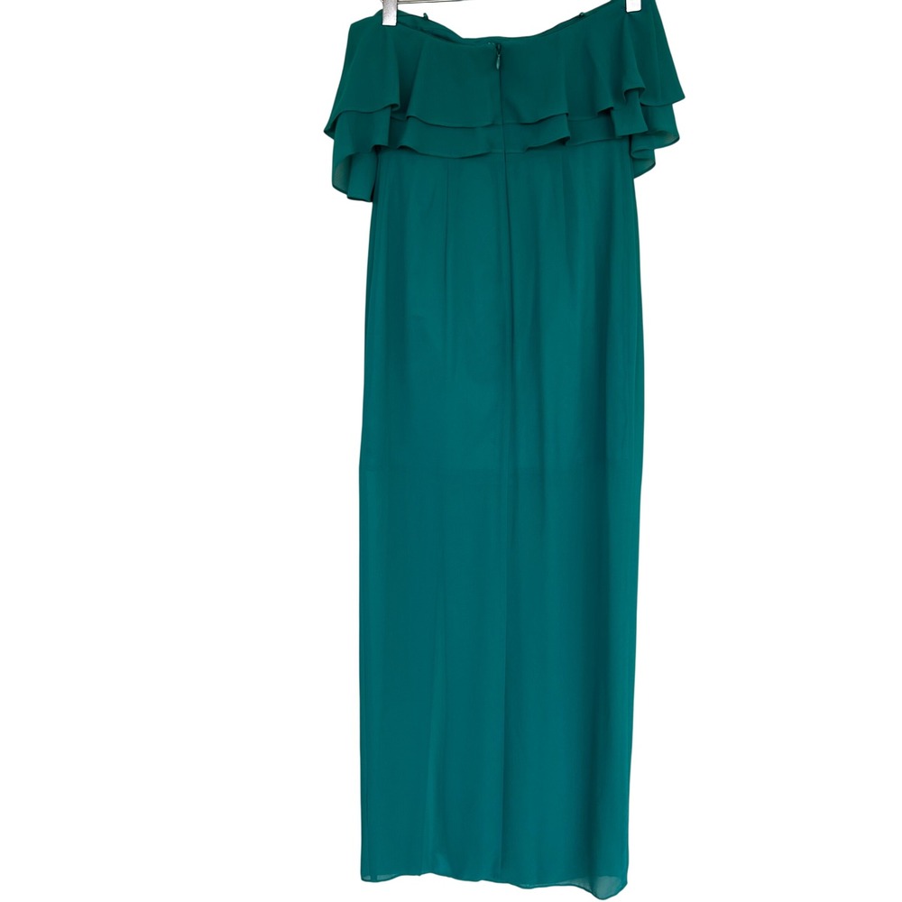 Belle Badgley Mischka Gown Women  0 Teal Green Ruffle Off Shoulder Maxi Dress - Picture 7 of 9
